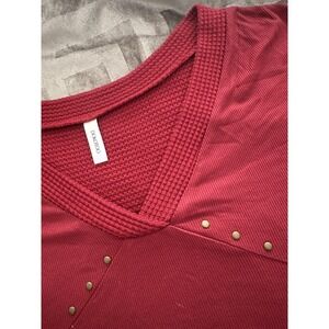 Dokotoo Shirt Womens 2XL Red Waffle Knit High Low Hem Studded Tunic Top